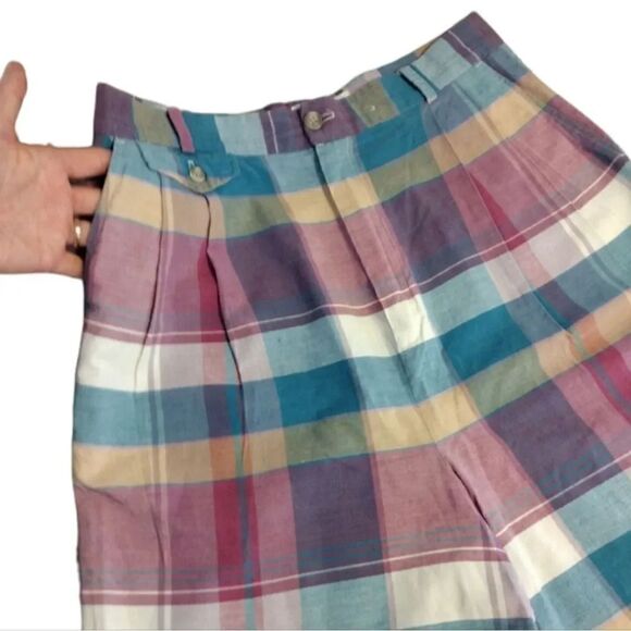 VTG 80s Colorful Plaid Ultra High Rise Cotton Mom Shorts Size 12 *fits like Med - Picture 6 of 15